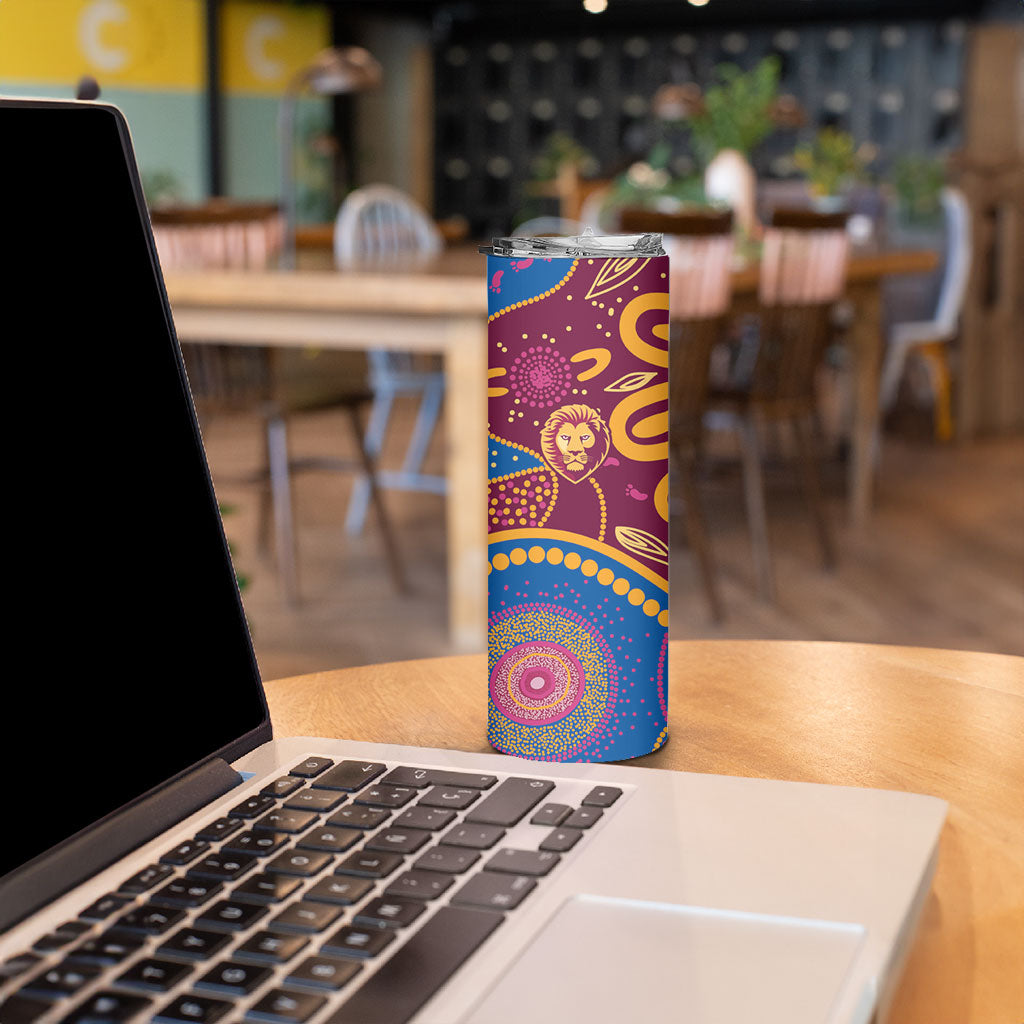 Brisbane Lions Championship Legacy Skinny Tumbler Six Premiership Years Aboriginal Dot Art