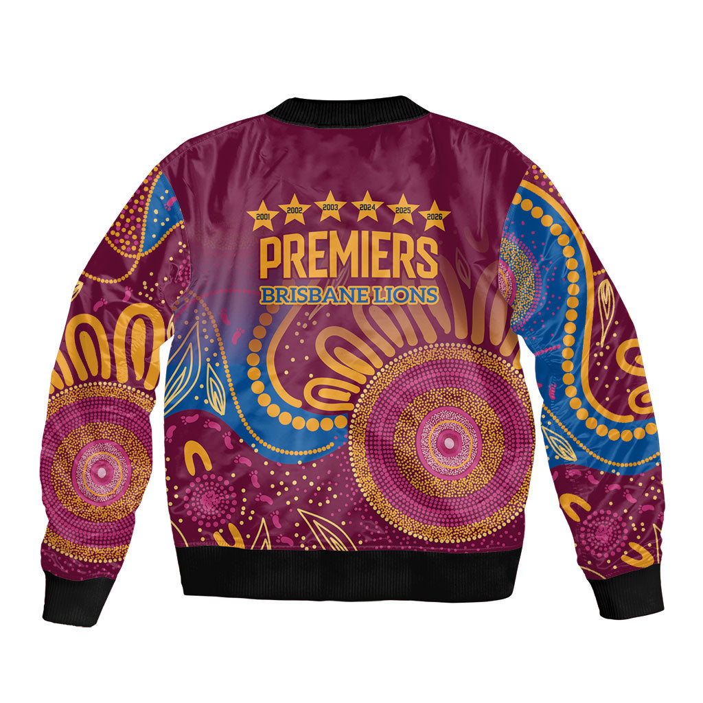 Brisbane Lions Championship Legacy Sleeve Zip Bomber Jacket Six Premiership Years Aboriginal Dot Art
