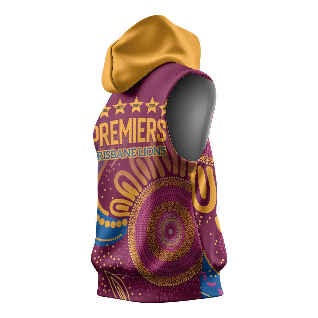 Brisbane Lions Championship Legacy Sleeveless Hoodie Six Premiership Years Aboriginal Dot Art