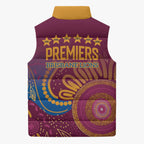 Brisbane Lions Championship Legacy Sleeveless Puffer Jacket Six Premiership Years Aboriginal Dot Art