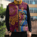 Brisbane Lions Championship Legacy Sleeveless Puffer Jacket Six Premiership Years Aboriginal Dot Art