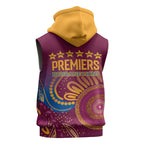 Brisbane Lions Championship Legacy Sleeveless Zip Hoodie Six Premiership Years Aboriginal Dot Art