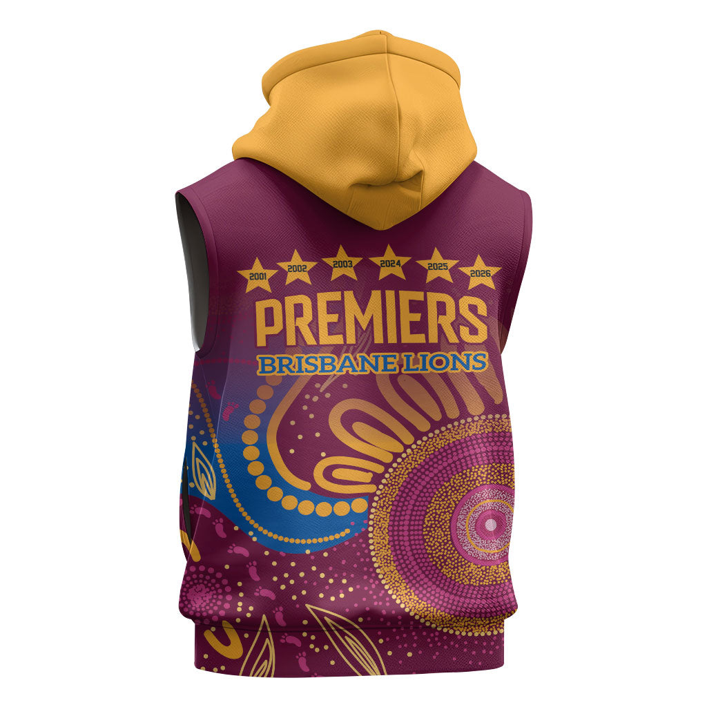 Brisbane Lions Championship Legacy Sleeveless Zip Hoodie Six Premiership Years Aboriginal Dot Art