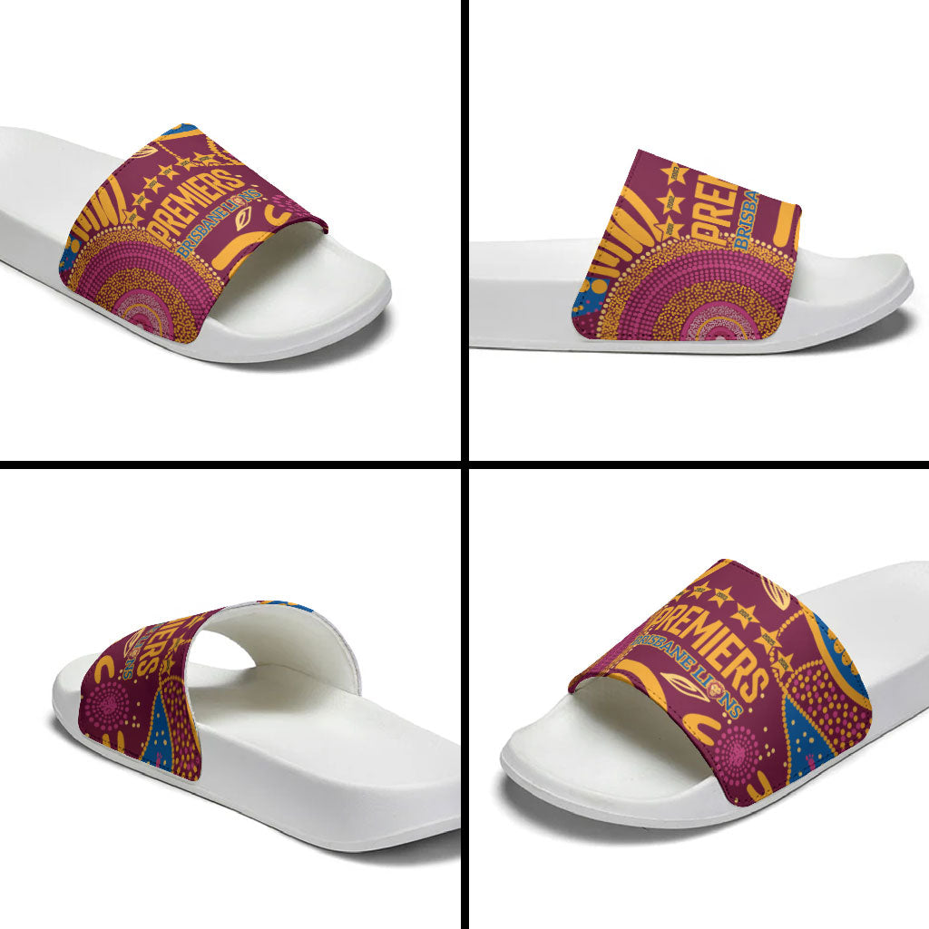 Brisbane Lions Championship Legacy Slide Sandals Six Premiership Years Aboriginal Dot Art