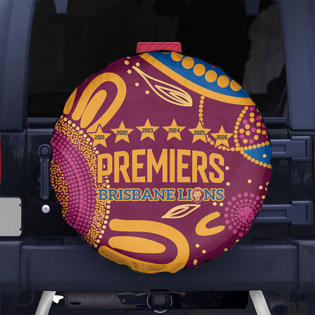 Brisbane Lions Championship Legacy Spare Tire Cover Six Premiership Years Aboriginal Dot Art