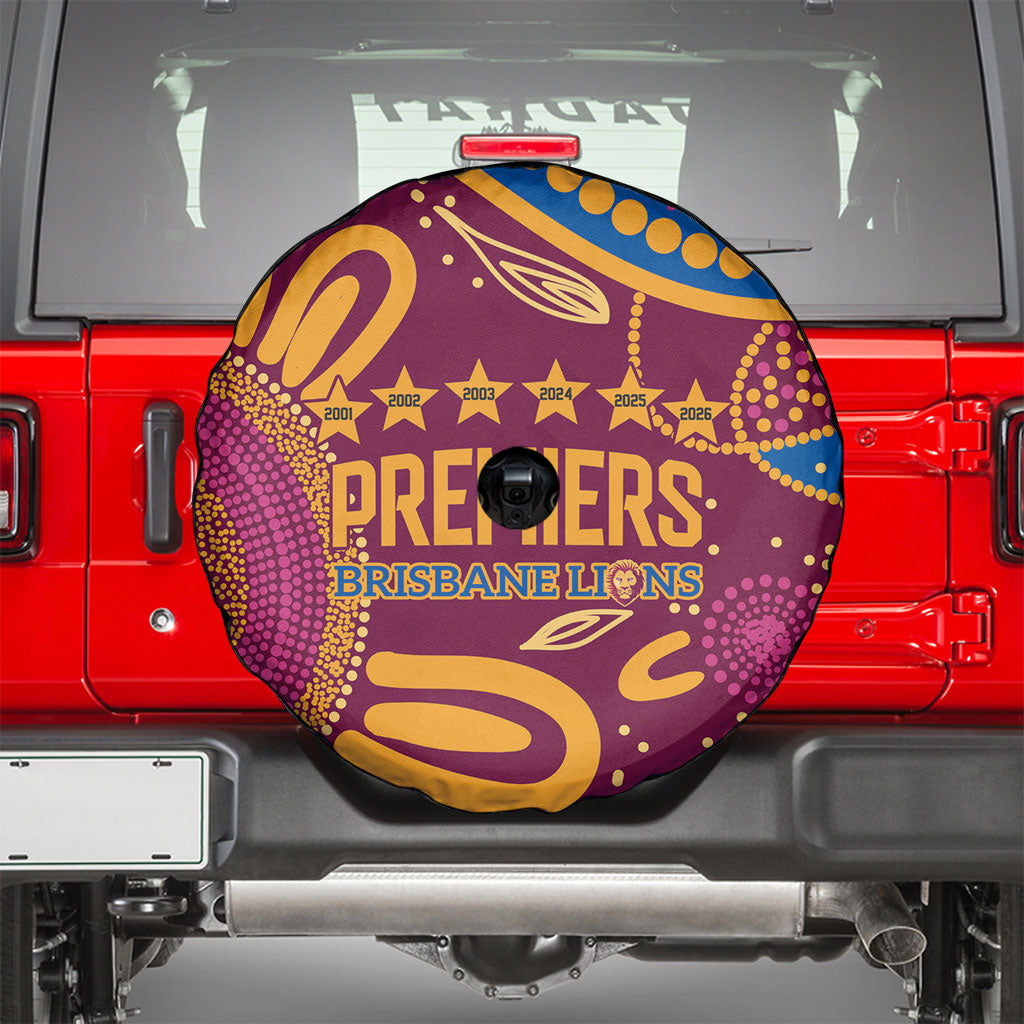 Brisbane Lions Championship Legacy Spare Tire Cover Six Premiership Years Aboriginal Dot Art