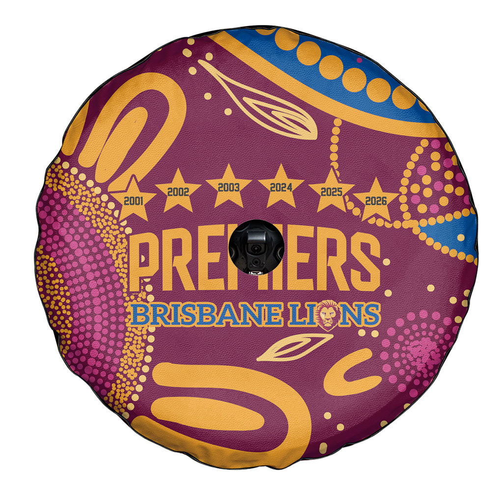 Brisbane Lions Championship Legacy Spare Tire Cover Six Premiership Years Aboriginal Dot Art