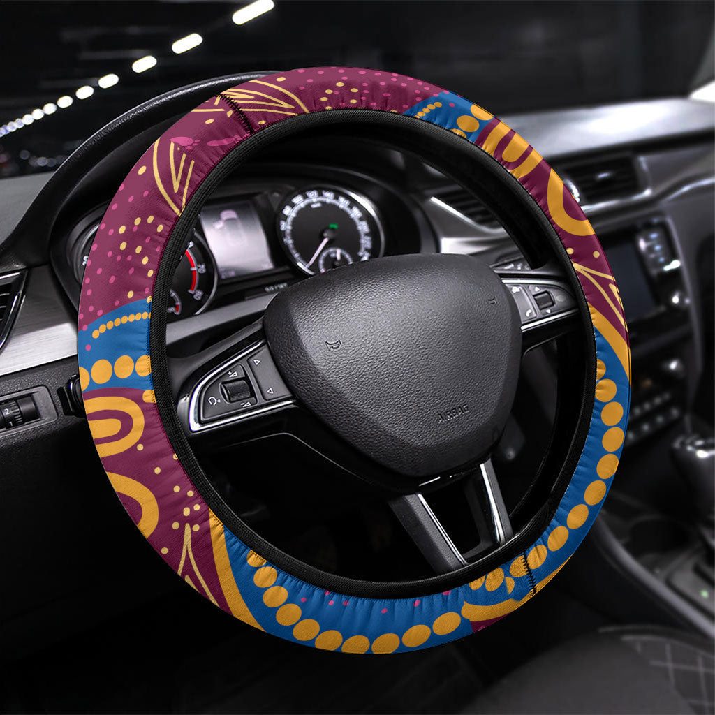Brisbane Lions Championship Legacy Steering Wheel Cover Six Premiership Years Aboriginal Dot Art