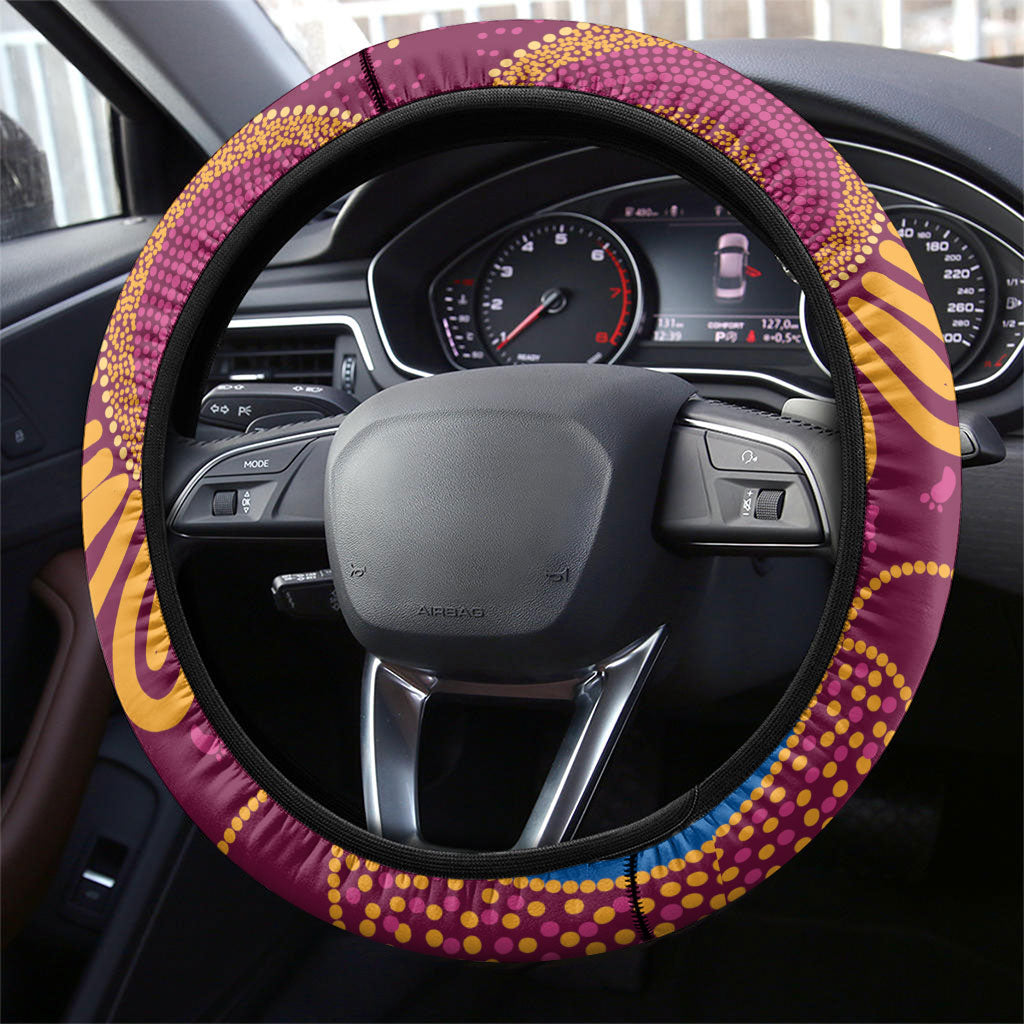 Brisbane Lions Championship Legacy Steering Wheel Cover Six Premiership Years Aboriginal Dot Art