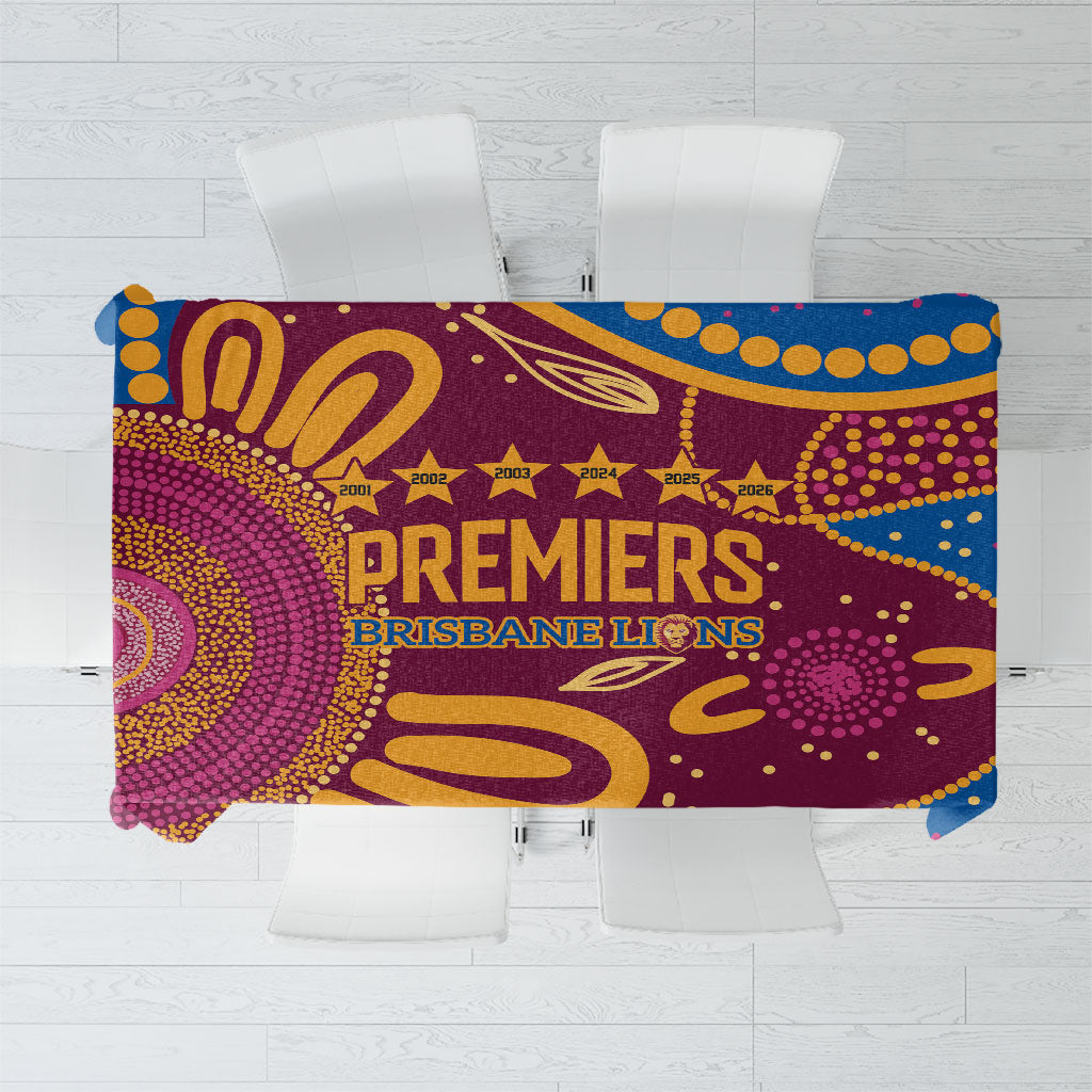 Brisbane Lions Championship Legacy Tablecloth Six Premiership Years Aboriginal Dot Art