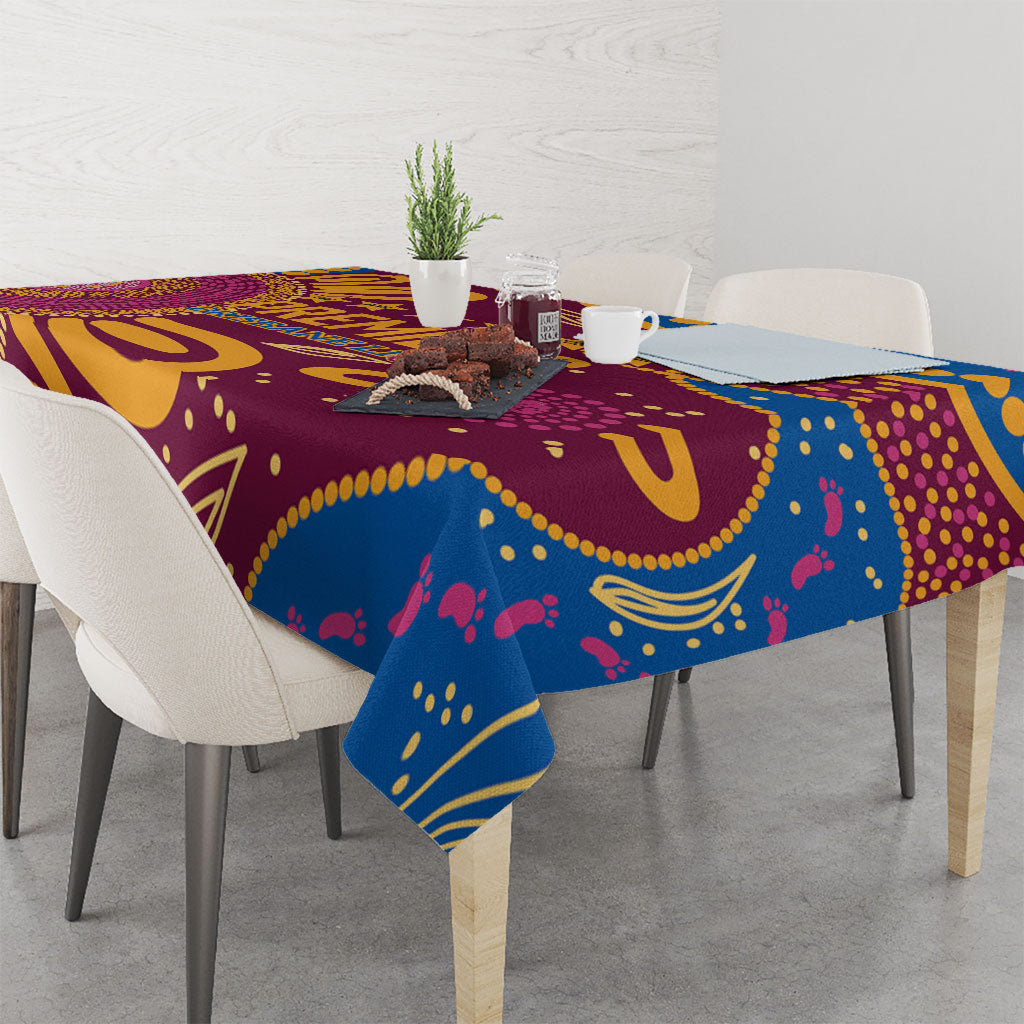 Brisbane Lions Championship Legacy Tablecloth Six Premiership Years Aboriginal Dot Art