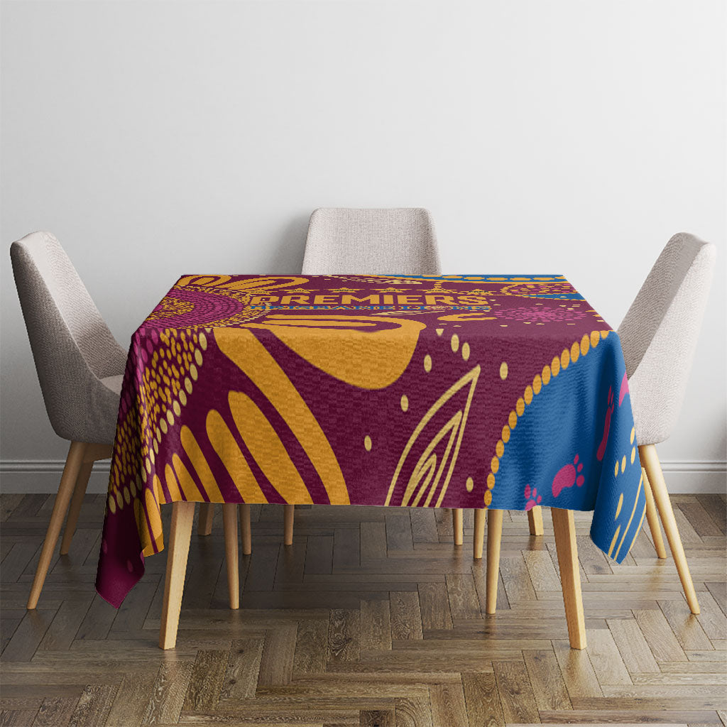Brisbane Lions Championship Legacy Tablecloth Six Premiership Years Aboriginal Dot Art
