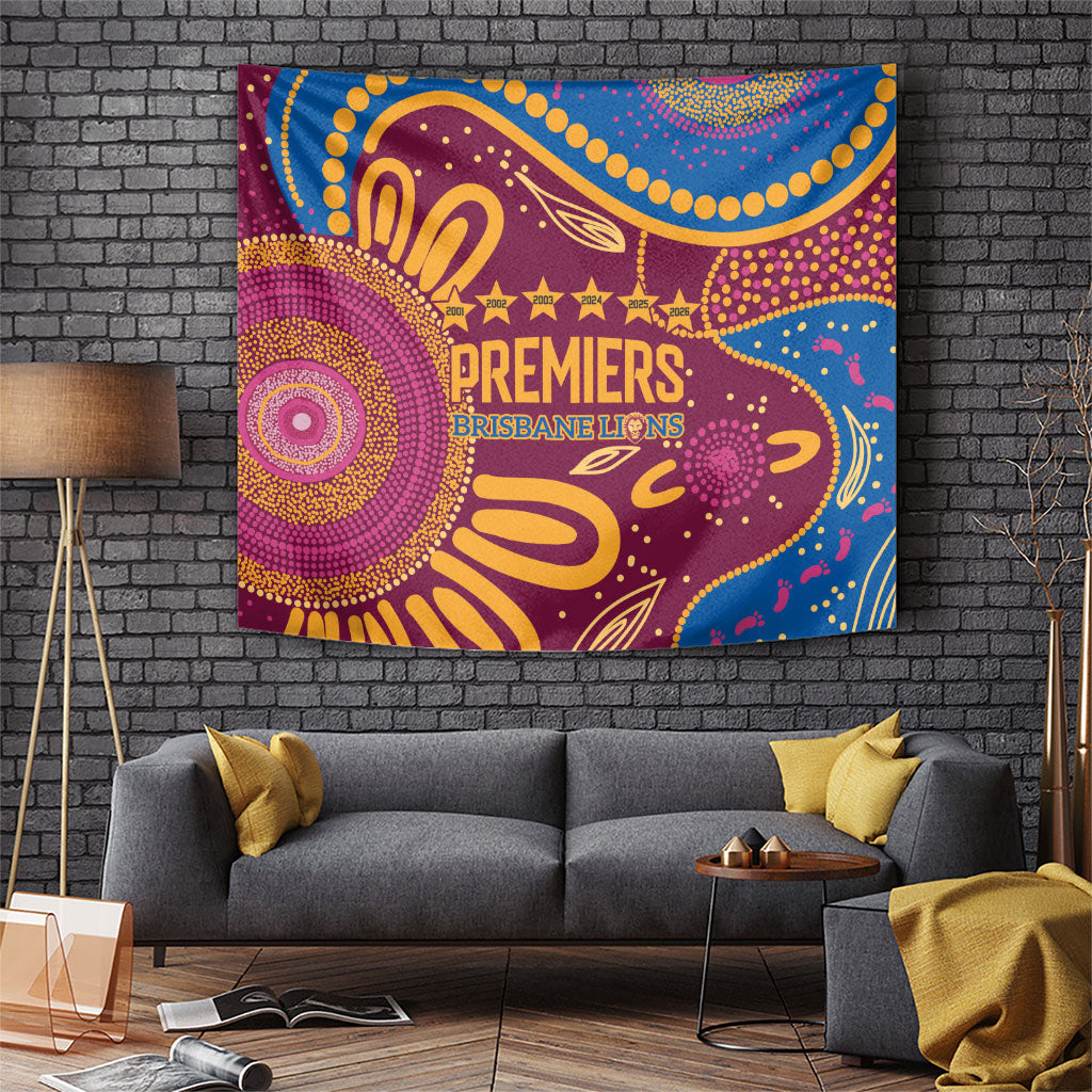 Brisbane Lions Championship Legacy Tapestry Six Premiership Years Aboriginal Dot Art