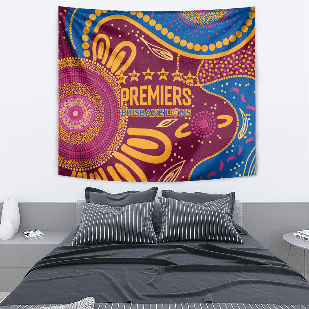 Brisbane Lions Championship Legacy Tapestry Six Premiership Years Aboriginal Dot Art
