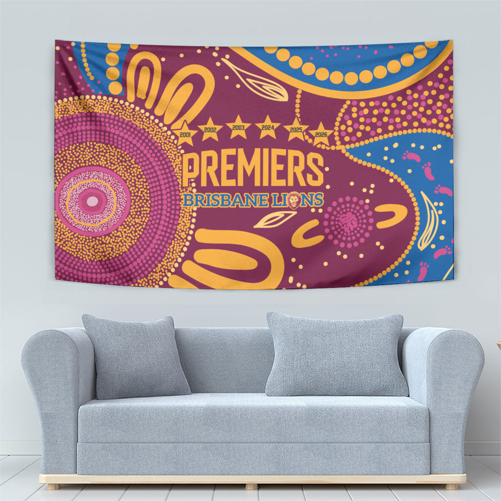 Brisbane Lions Championship Legacy Tapestry Six Premiership Years Aboriginal Dot Art