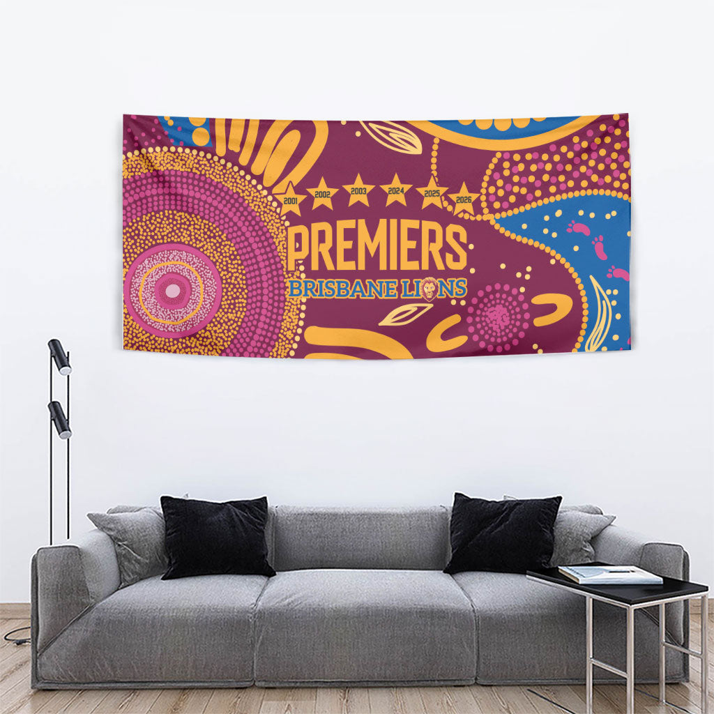 Brisbane Lions Championship Legacy Tapestry Six Premiership Years Aboriginal Dot Art