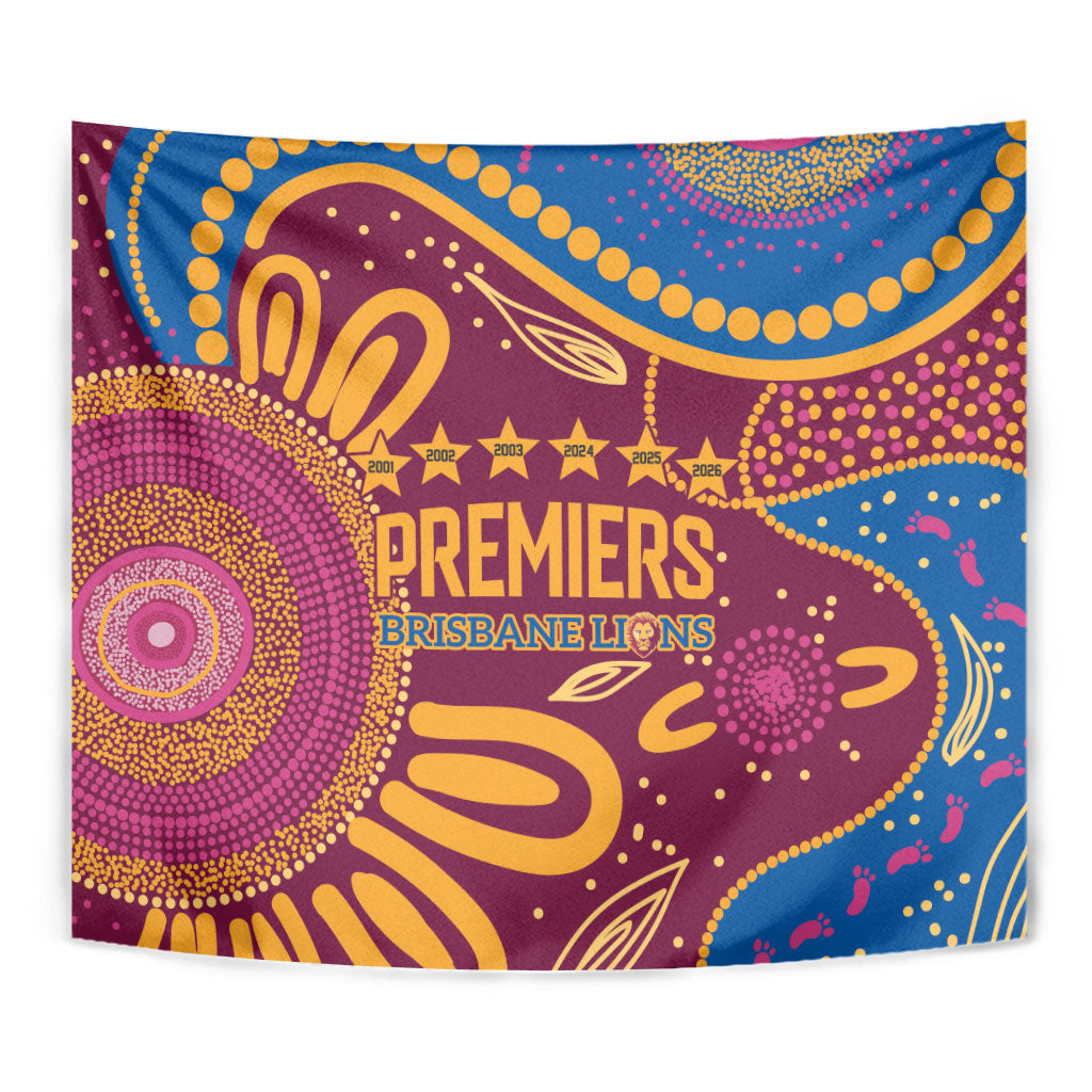 Brisbane Lions Championship Legacy Tapestry Six Premiership Years Aboriginal Dot Art