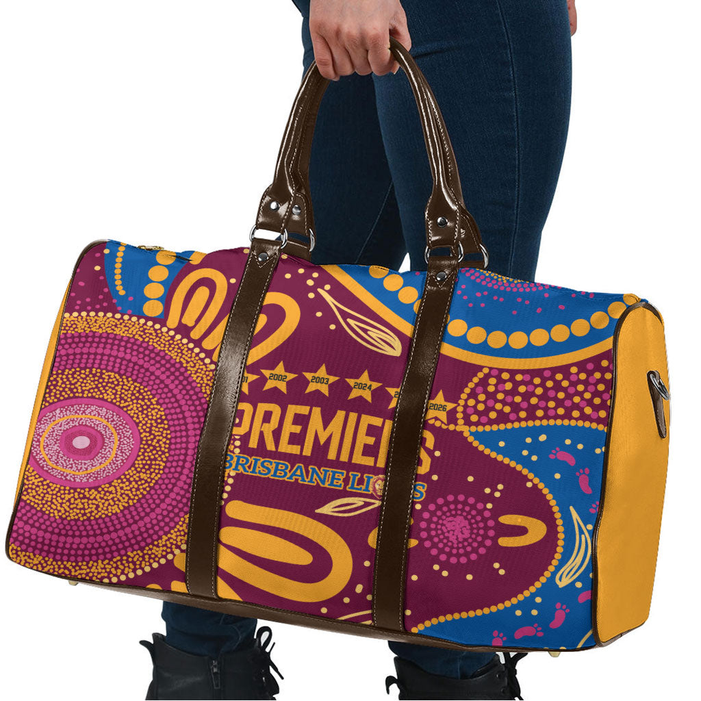 Brisbane Lions Championship Legacy Travel Bag Six Premiership Years Aboriginal Dot Art
