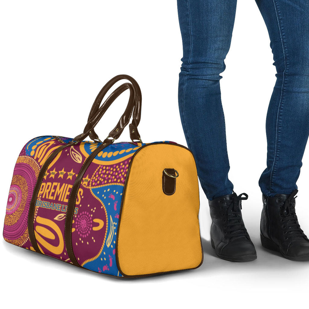 Brisbane Lions Championship Legacy Travel Bag Six Premiership Years Aboriginal Dot Art