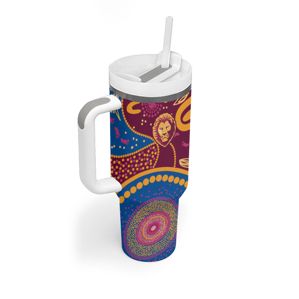 Brisbane Lions Championship Legacy Tumbler With Handle Six Premiership Years Aboriginal Dot Art