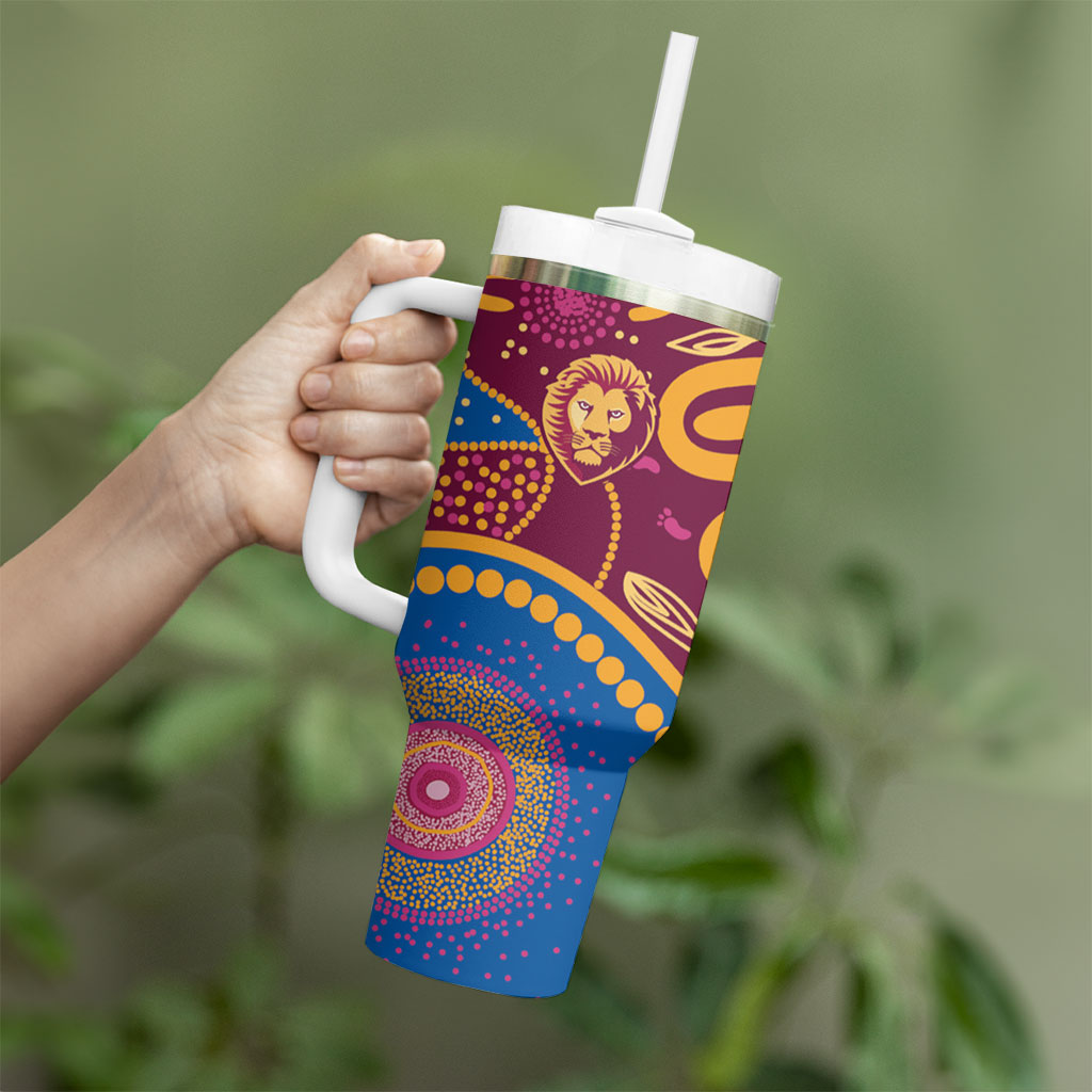 Brisbane Lions Championship Legacy Tumbler With Handle Six Premiership Years Aboriginal Dot Art