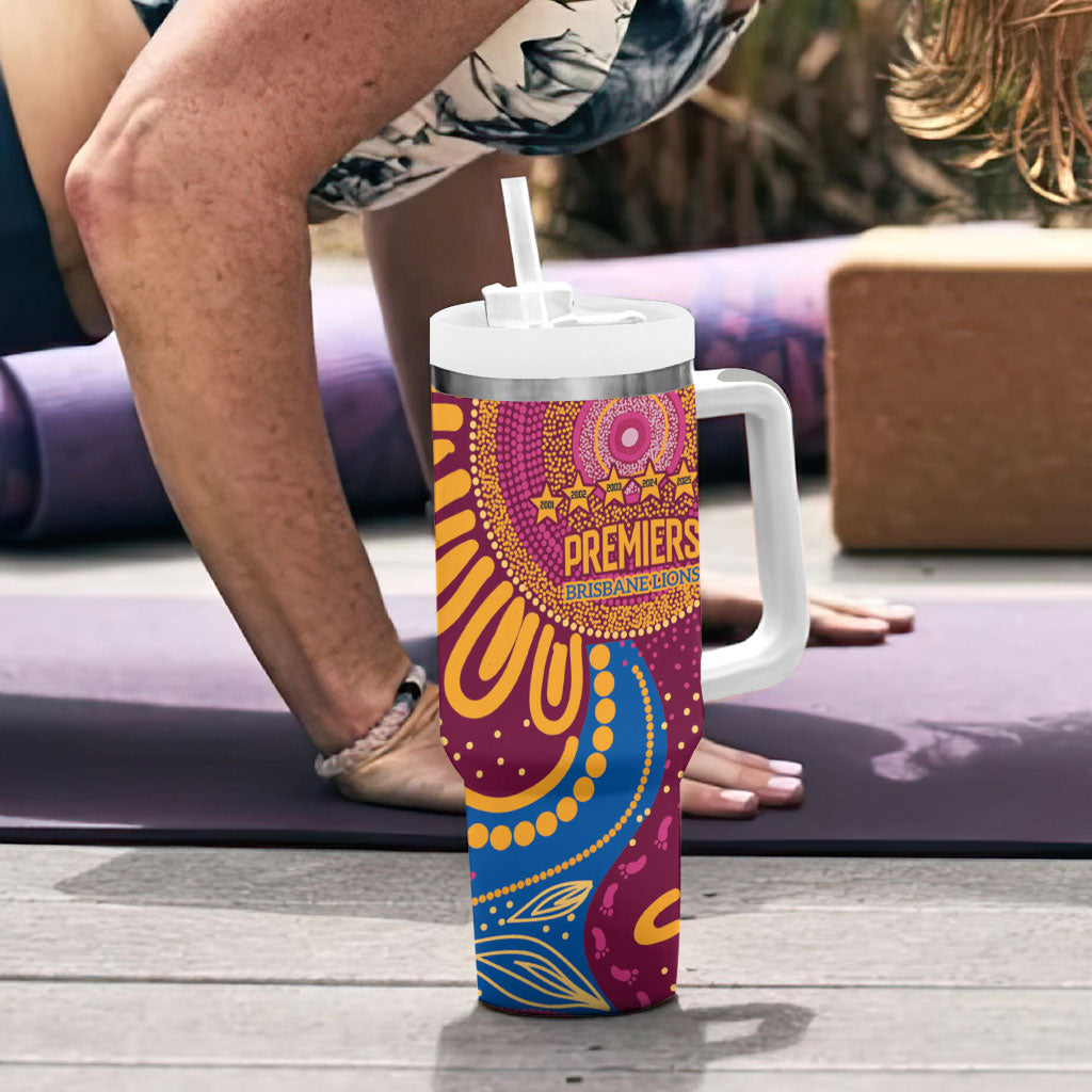 Brisbane Lions Championship Legacy Tumbler With Handle Six Premiership Years Aboriginal Dot Art
