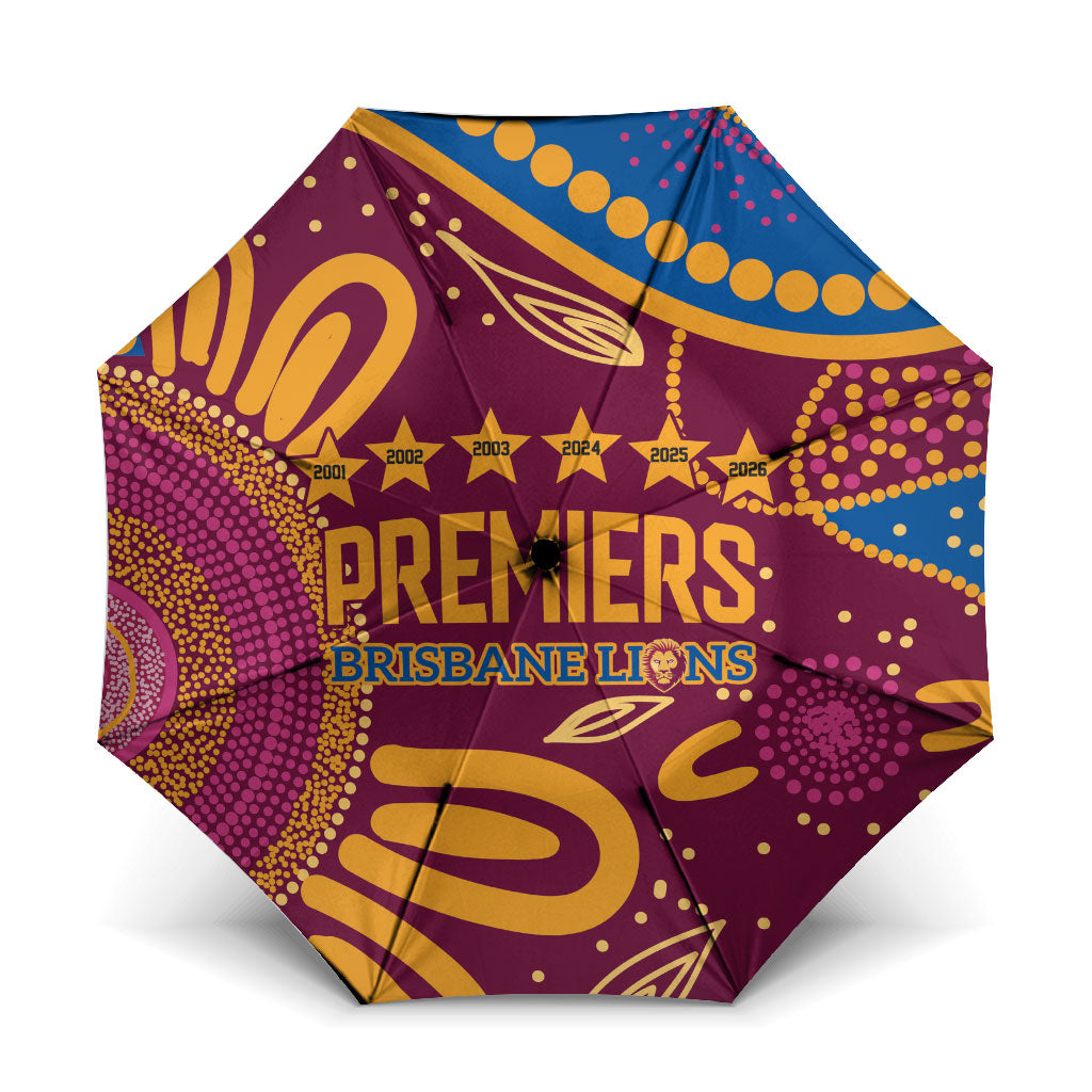 Brisbane Lions Championship Legacy Umbrella Six Premiership Years Aboriginal Dot Art