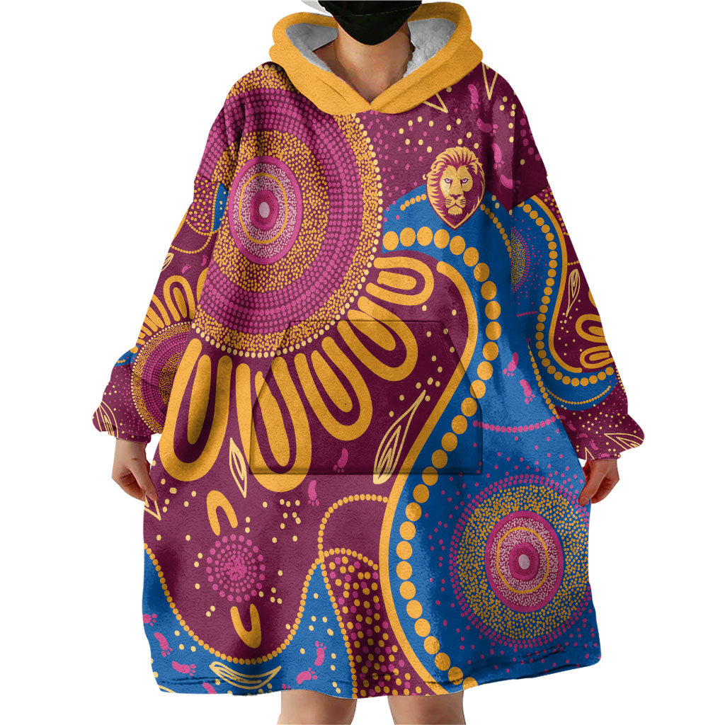 Brisbane Lions Championship Legacy Wearable Blanket Hoodie Six Premiership Years Aboriginal Dot Art
