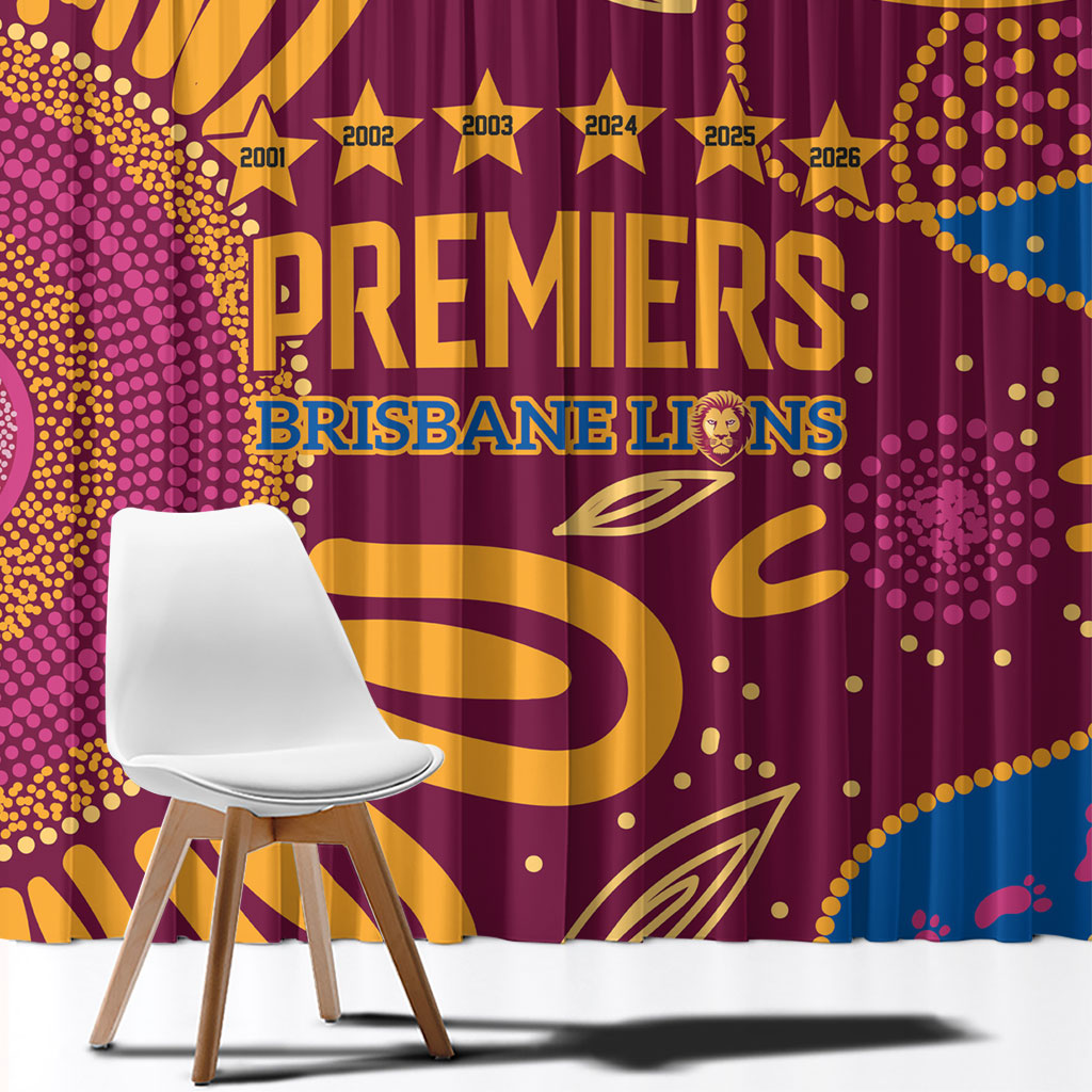 Brisbane Lions Championship Legacy Window Curtain Six Premiership Years Aboriginal Dot Art
