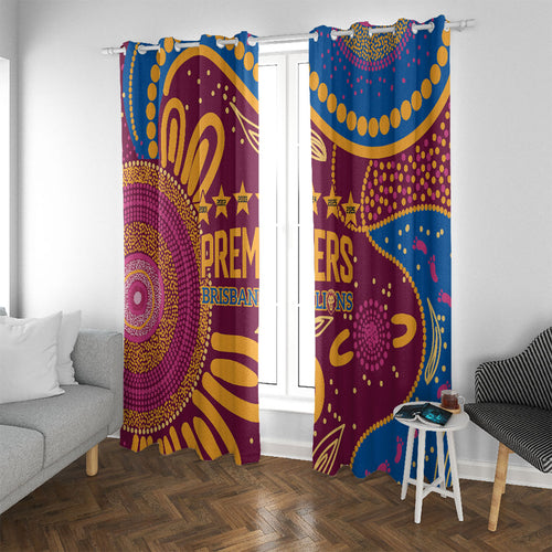 Brisbane Lions Championship Legacy Window Curtain Six Premiership Years Aboriginal Dot Art