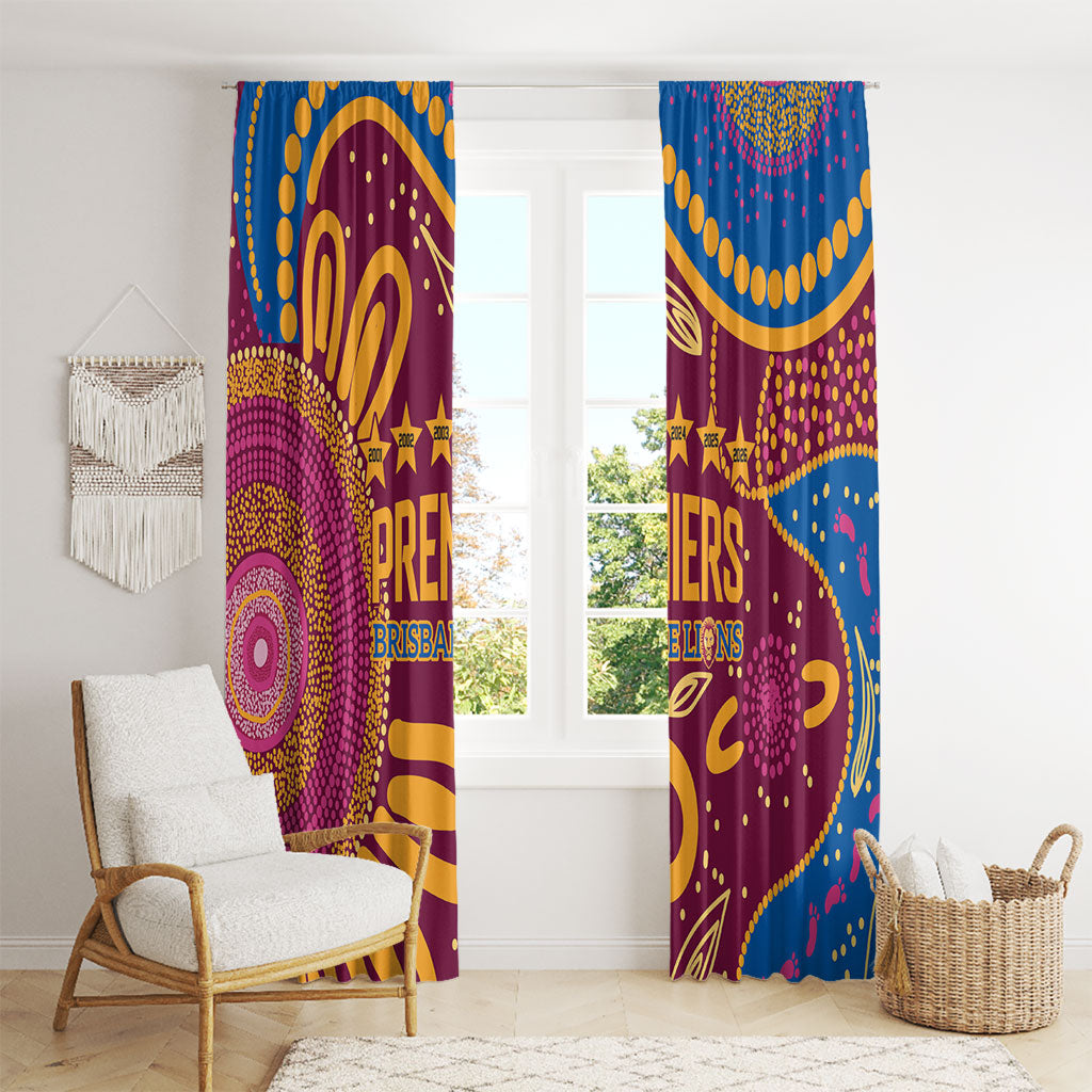 Brisbane Lions Championship Legacy Window Curtain Six Premiership Years Aboriginal Dot Art