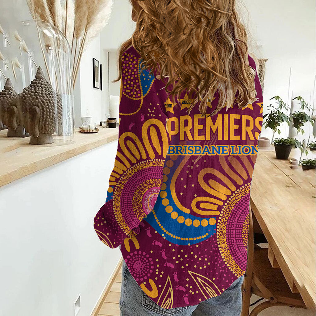 Brisbane Lions Championship Legacy Women Casual Shirt Six Premiership Years Aboriginal Dot Art