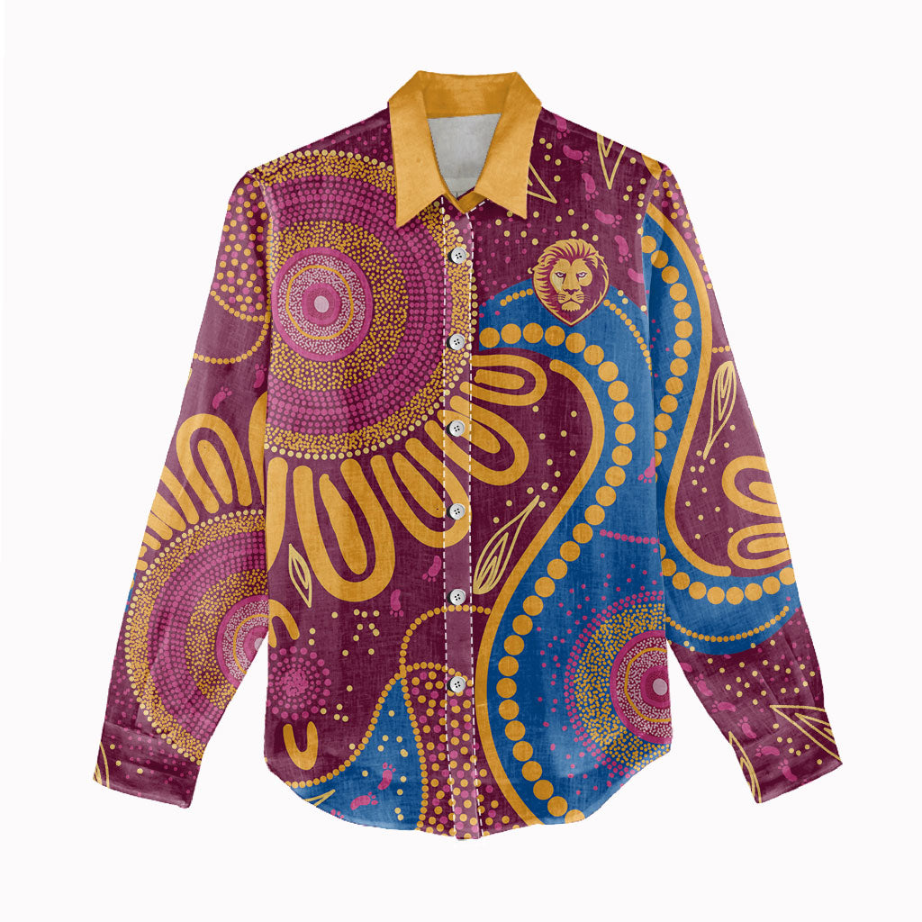 Brisbane Lions Championship Legacy Women Casual Shirt Six Premiership Years Aboriginal Dot Art