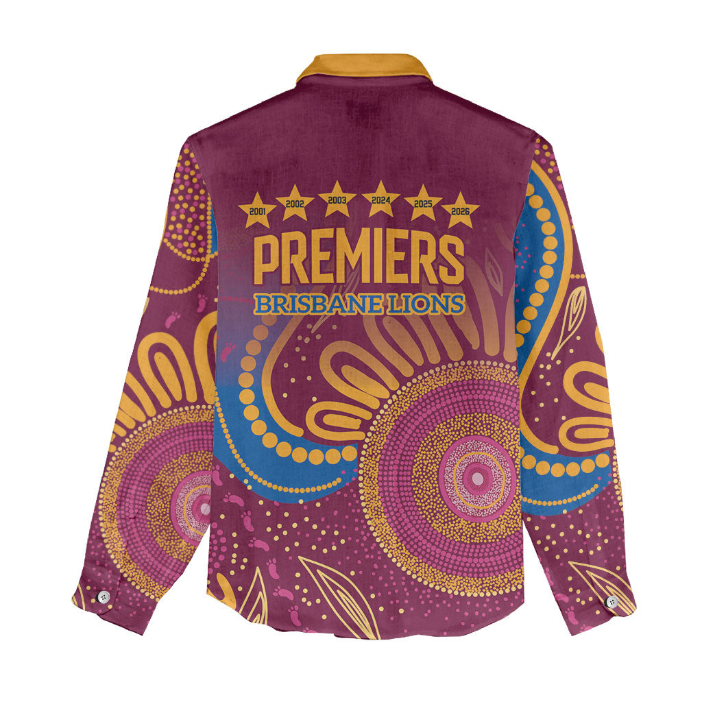 Brisbane Lions Championship Legacy Women Casual Shirt Six Premiership Years Aboriginal Dot Art