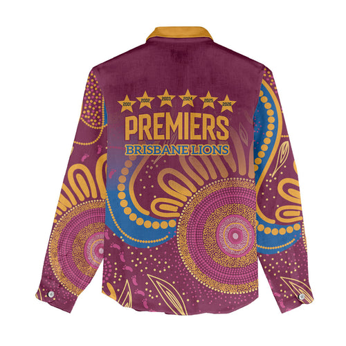 Brisbane Lions Championship Legacy Women Casual Shirt Six Premiership Years Aboriginal Dot Art