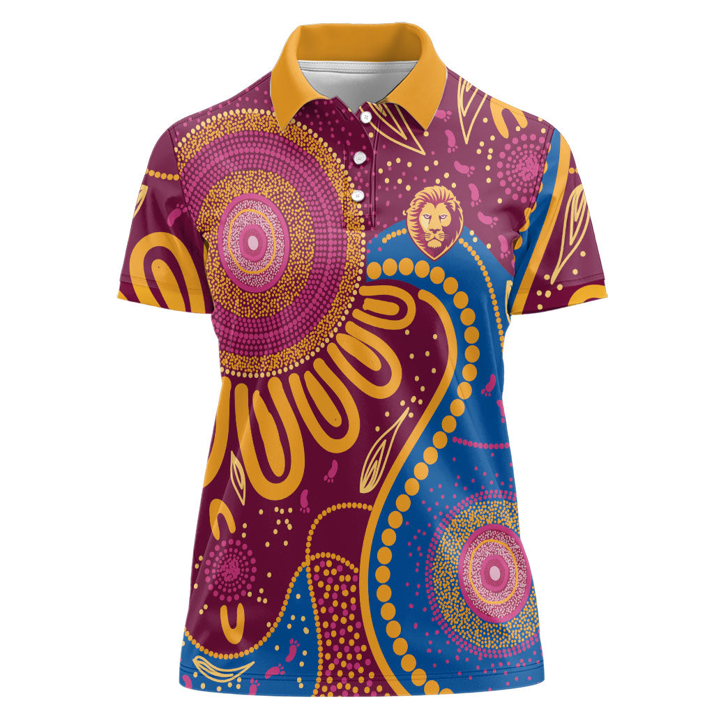 Brisbane Lions Championship Legacy Women Polo Shirt Six Premiership Years Aboriginal Dot Art