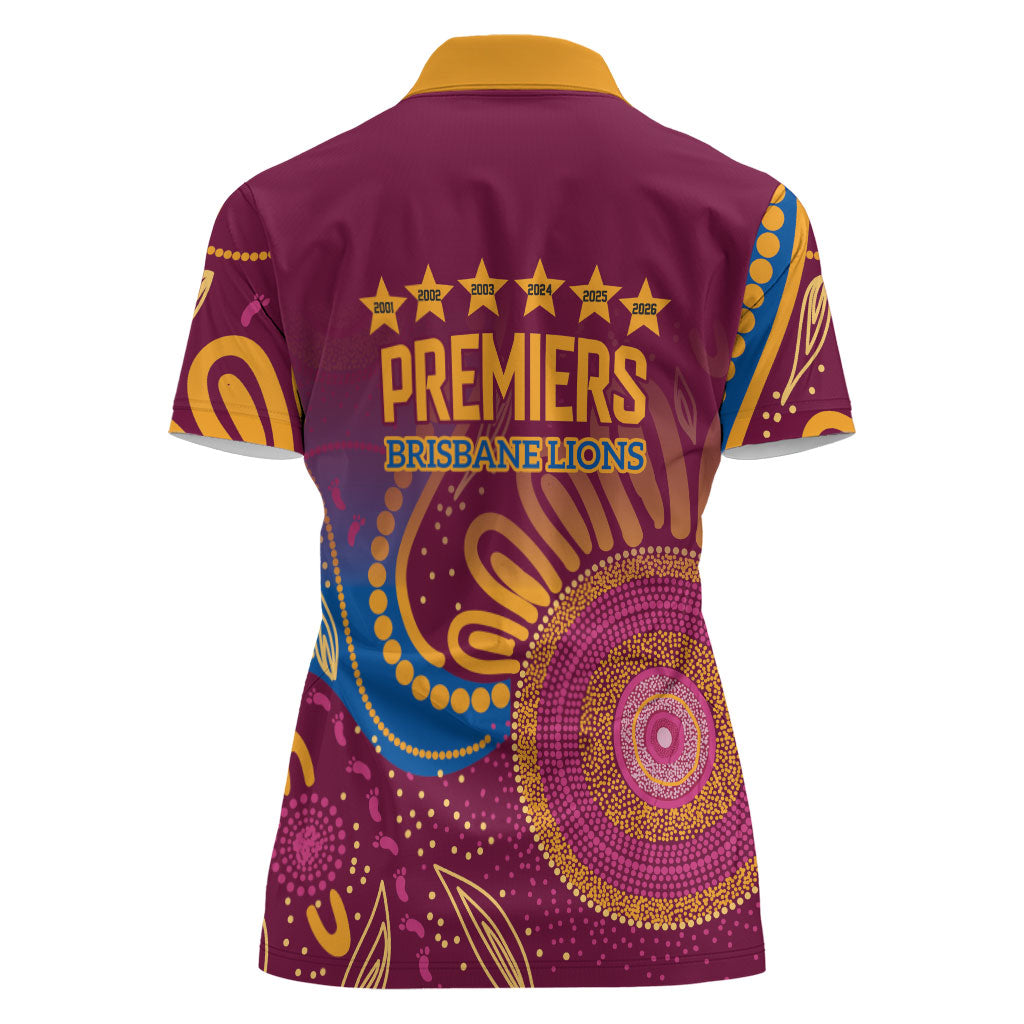 Brisbane Lions Championship Legacy Women Polo Shirt Six Premiership Years Aboriginal Dot Art