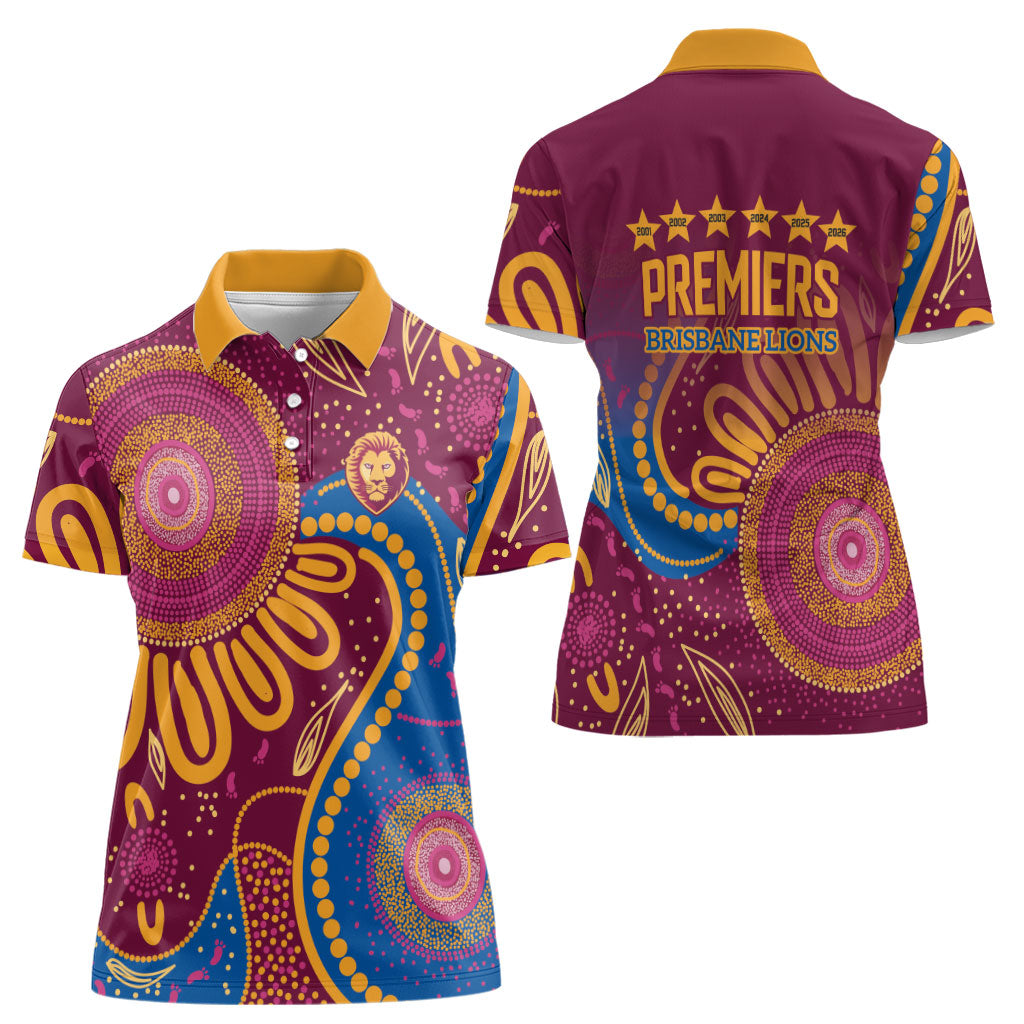 Brisbane Lions Championship Legacy Women Polo Shirt Six Premiership Years Aboriginal Dot Art