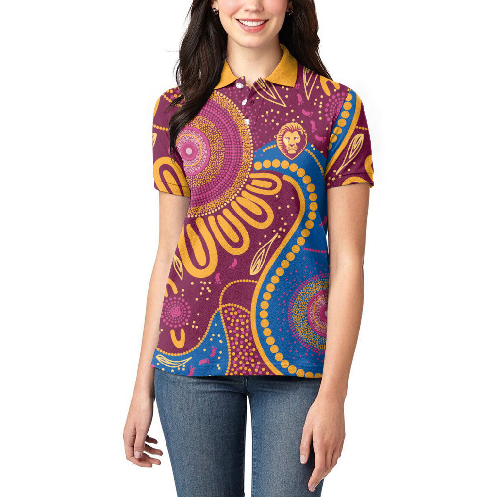 Brisbane Lions Championship Legacy Women Polo Shirt Six Premiership Years Aboriginal Dot Art