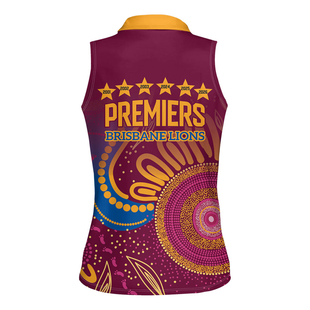 Brisbane Lions Championship Legacy Women Sleeveless Polo Shirt Six Premiership Years Aboriginal Dot Art