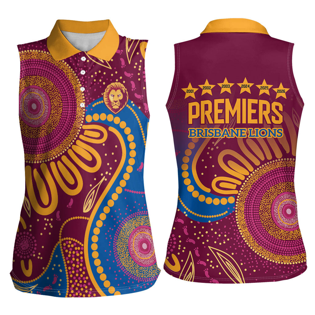 Brisbane Lions Championship Legacy Women Sleeveless Polo Shirt Six Premiership Years Aboriginal Dot Art