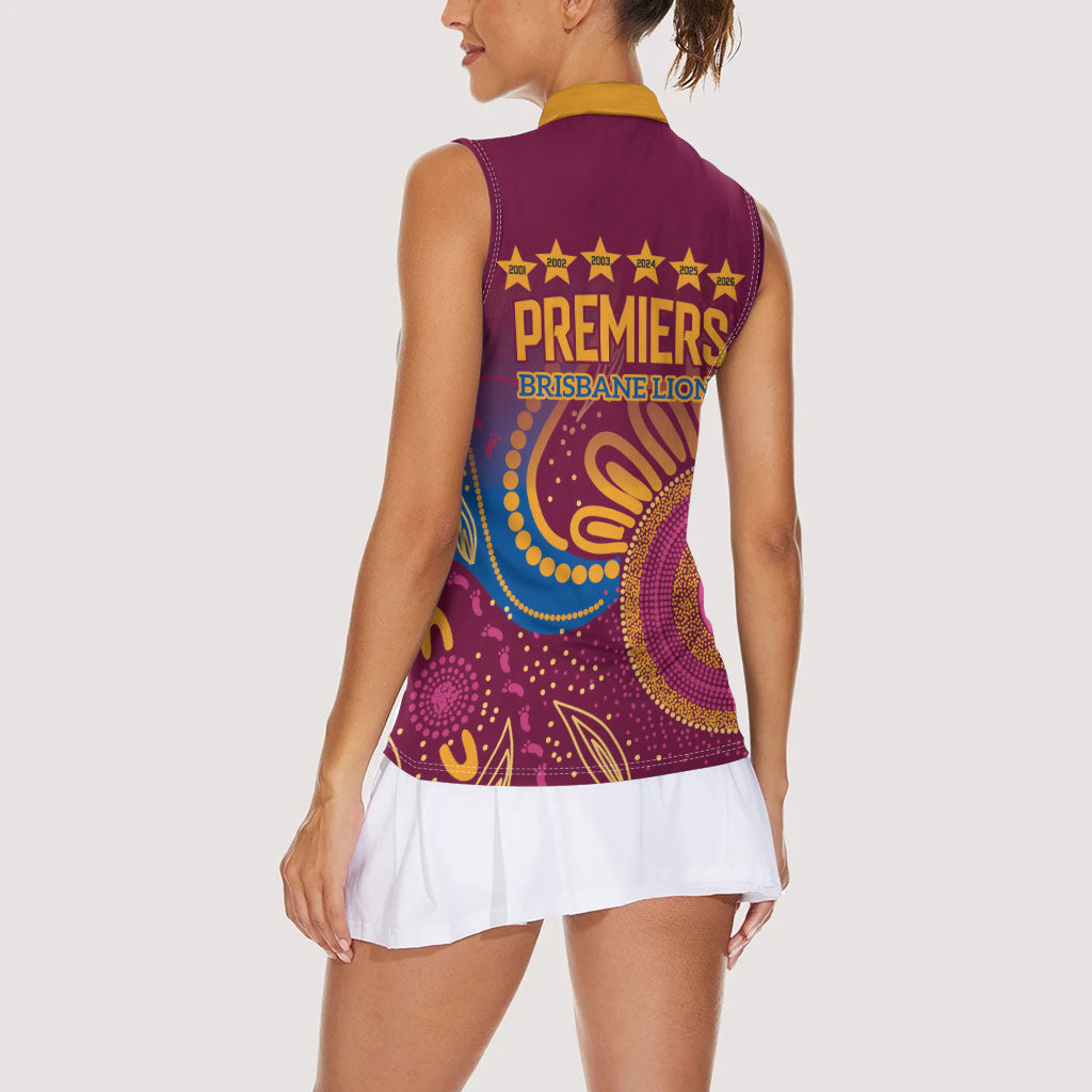 Brisbane Lions Championship Legacy Women Sleeveless Polo Shirt Six Premiership Years Aboriginal Dot Art