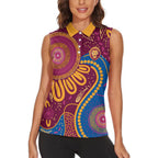 Brisbane Lions Championship Legacy Women Sleeveless Polo Shirt Six Premiership Years Aboriginal Dot Art