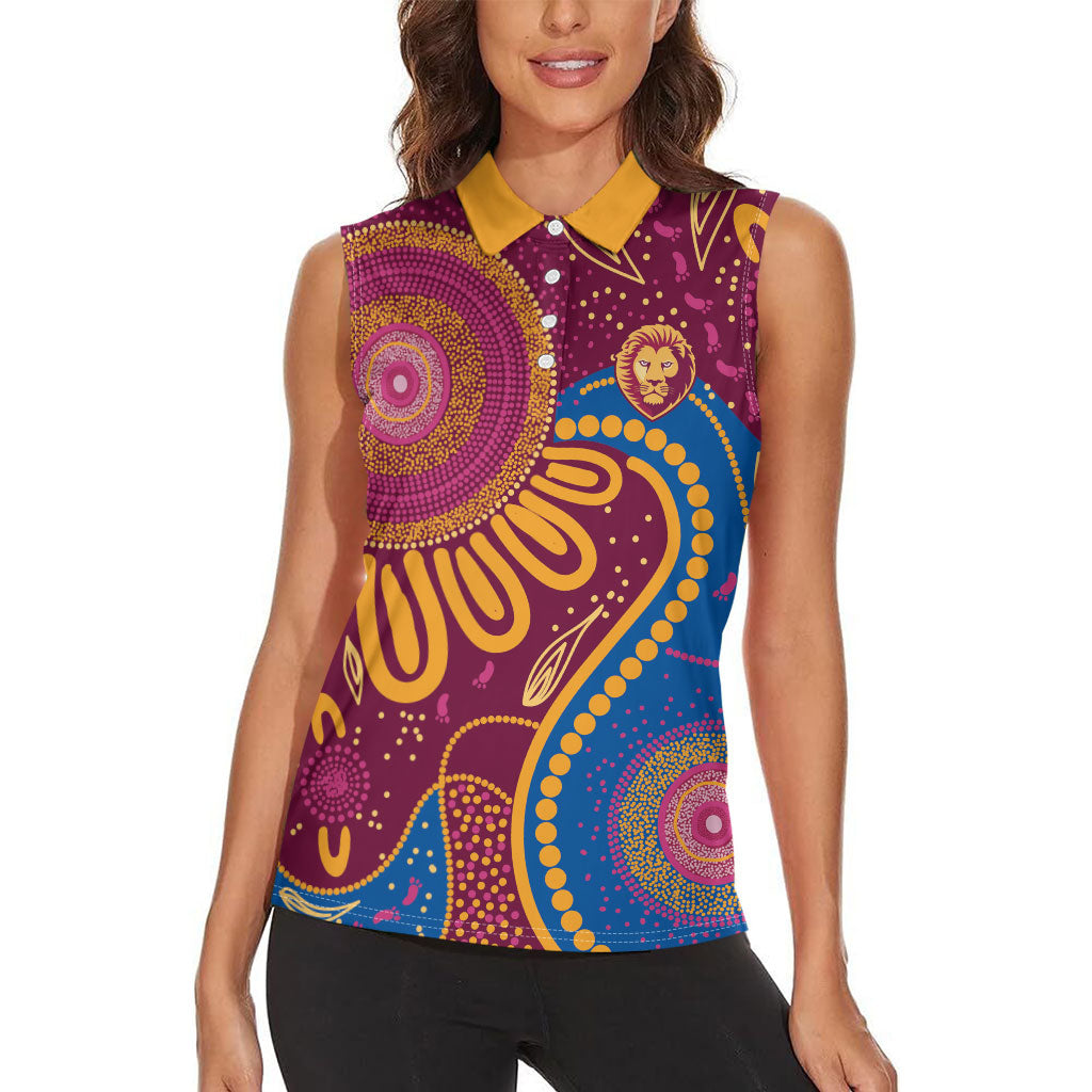 Brisbane Lions Championship Legacy Women Sleeveless Polo Shirt Six Premiership Years Aboriginal Dot Art