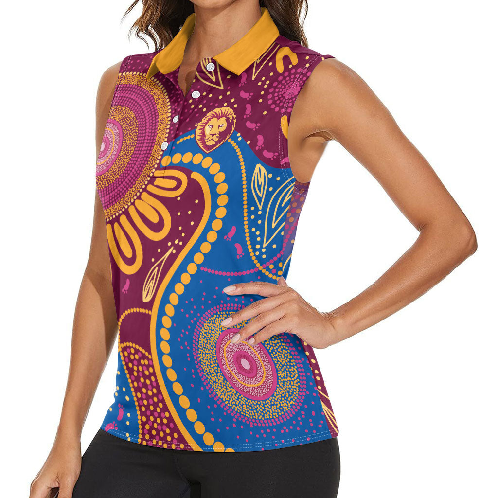 Brisbane Lions Championship Legacy Women Sleeveless Polo Shirt Six Premiership Years Aboriginal Dot Art