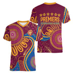 Brisbane Lions Championship Legacy Women V-Neck T-Shirt Six Premiership Years Aboriginal Dot Art