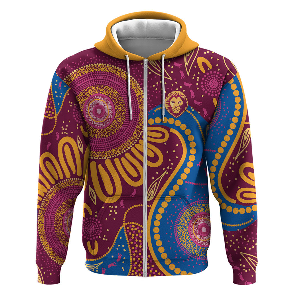 Brisbane Lions Championship Legacy Zip Hoodie Six Premiership Years Aboriginal Dot Art