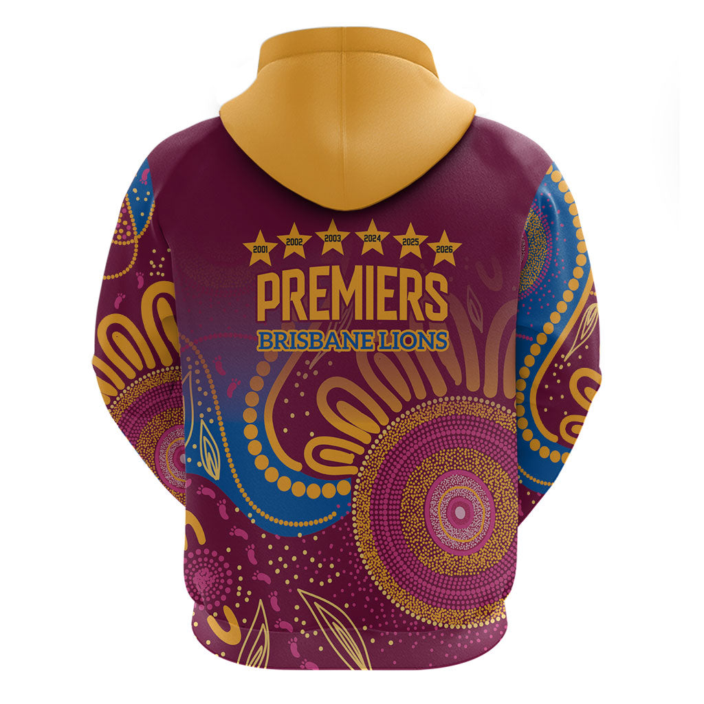 Brisbane Lions Championship Legacy Zip Hoodie Six Premiership Years Aboriginal Dot Art