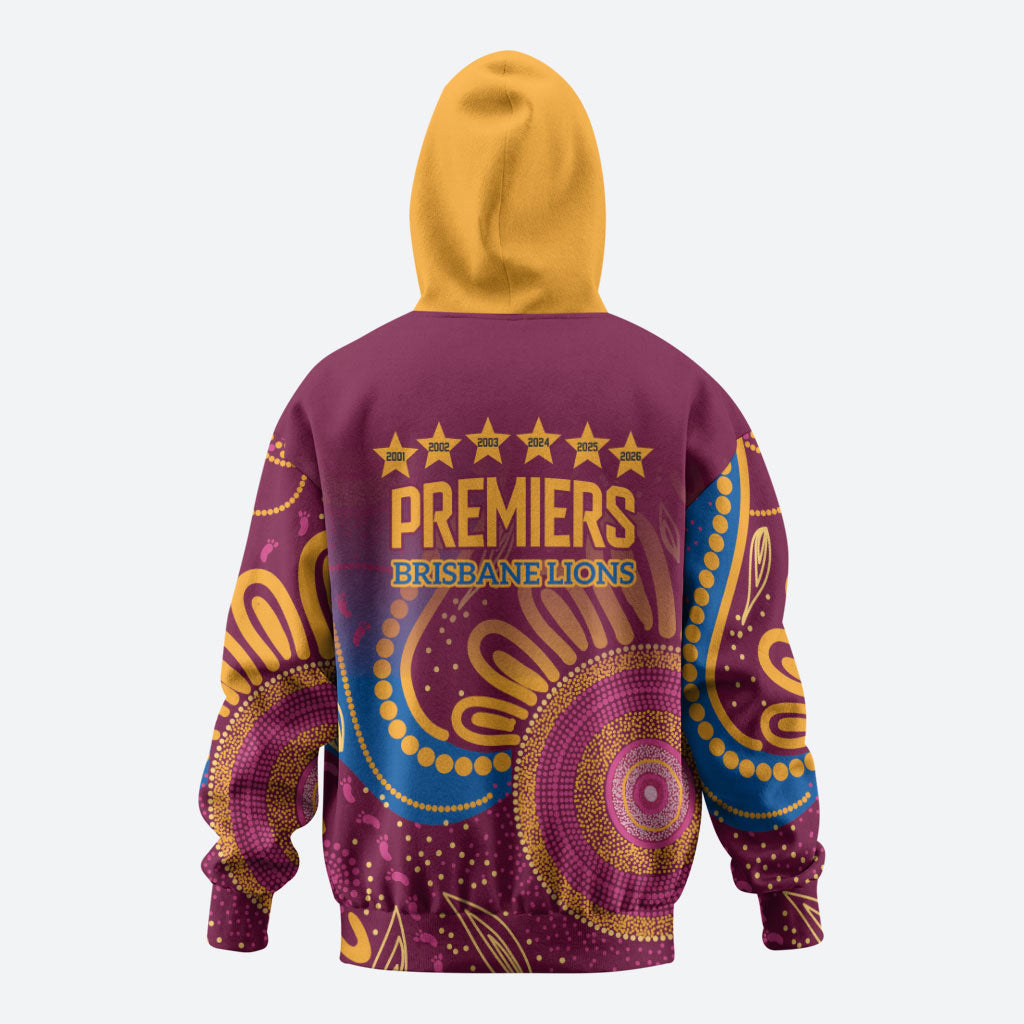 Brisbane Lions Championship Legacy Zip Hoodie Six Premiership Years Aboriginal Dot Art