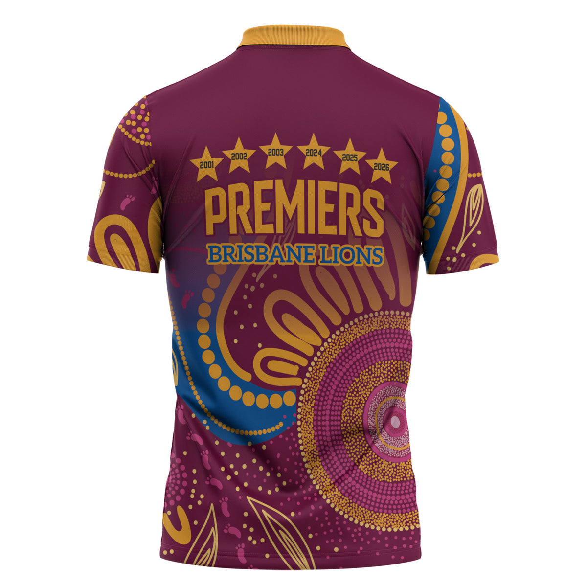 Brisbane Lions Championship Legacy Zipper Polo Shirt Six Premiership Years Aboriginal Dot Art